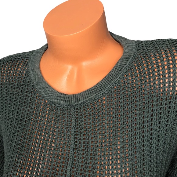 Athleta Sweater Womens Sage Green Open Weave Crew Neck Cotton Blend Size XXS - Picture 3 of 16